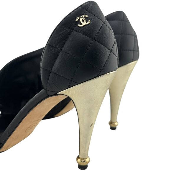 CHANEL Quilted Leather Peep Toe D'Orsay Stiletto Pumps (EU 38) - Picture 8 of 14